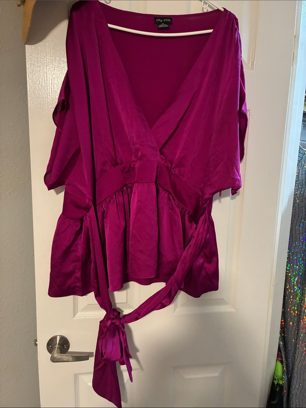 City Chic Fuchsia Wrap Peplum Blouse